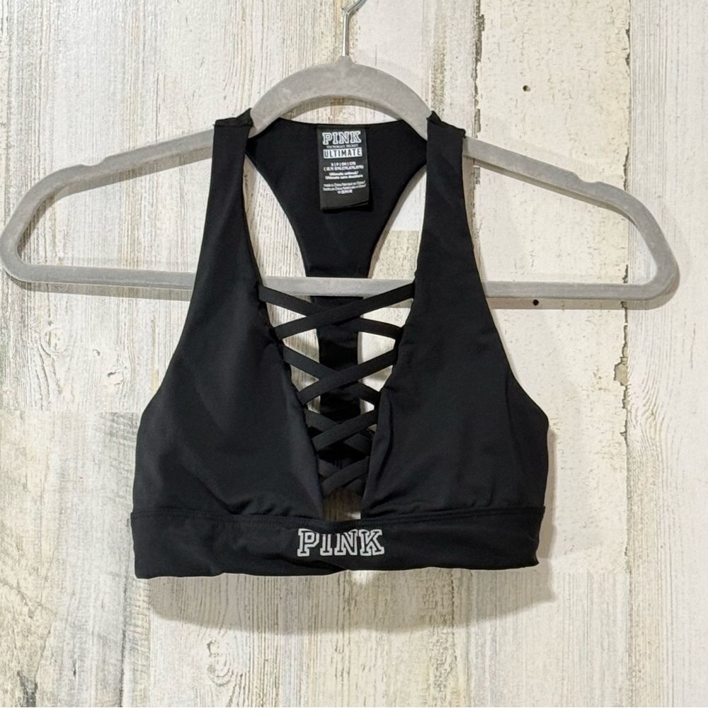 PINK Victoria's Secret Black Strappy Sports Bra